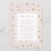 ピンクとホワイトのデイジー ベビーシャワー 招待状 (正面/裏面)