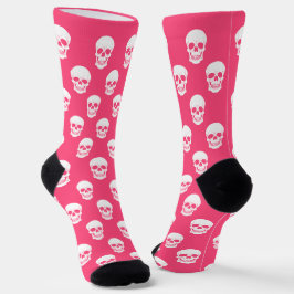ピンクとホワイトのドクロシルエットパターン ハロウィン ソックス