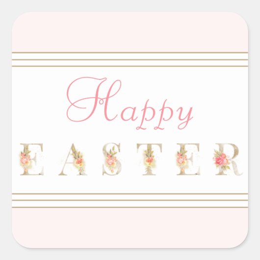 ピンクとホワイトのハッピーイースター スクエアシール (正面)