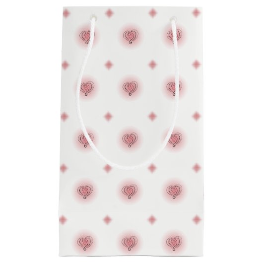 ピンクとホワイトのハート&ダイヤモンドのパターン抱き枕 スモールペーパーバッグ (正面)