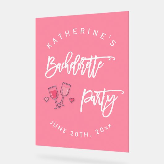 ピンクとホワイトのバチェロレッテパーティー アクリルサイン (傾斜)