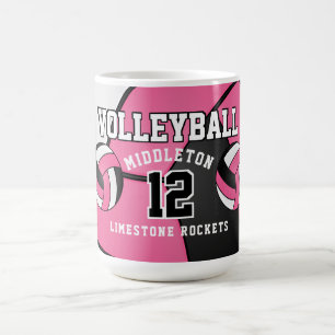 ピンクとホワイトのバレーボールスポーツ コーヒーマグカップ