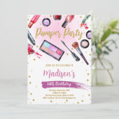 ピンクとホワイトのパンプパーティー誕生日招待状 招待状 (スタンド正面)