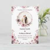 ピンクとホワイトのフォト フラワー ウェディング 招待状 (スタンド正面)