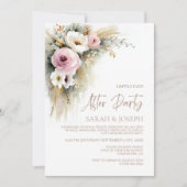 ピンクとホワイトのフラワーが可愛いラスティックな結婚式二次会 招待状 (正面)