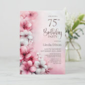 ピンクとホワイトのフラワーモチーフ 75歳の誕生日パーティー 招待状 (スタンド正面)