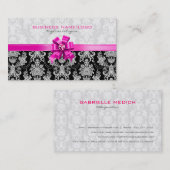 ピンクとホワイトのフローラのダマスクとピンクボウ 名刺 (正面/裏面)