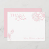 ピンクとホワイトのフローラバタフライサンキューカード サンキューカード (正面/裏面)