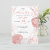 ピンクとホワイトのフローラ幾何学誕生日パーティー 招待状 (スタンド正面)