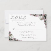 ピンクとホワイトのフローラ結婚カトリックの応答カード 出欠カード (正面)