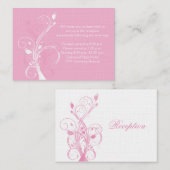 ピンクとホワイトのフローラ結婚式レセプションカード エンクロージャーカード (正面/裏面)