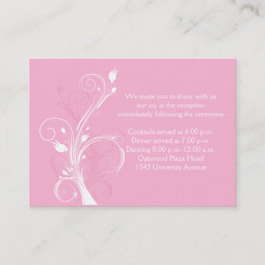 ピンクとホワイトのフローラ結婚式レセプションカード エンクロージャーカード (正面)