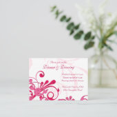 ピンクとホワイトのフローラ結婚式レセプションカード エンクロージャーカード (スタンド正面)
