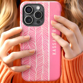 ピンクとホワイトのヘリンボーン オーダーメイドネーム Case-Mate iPhoneケース