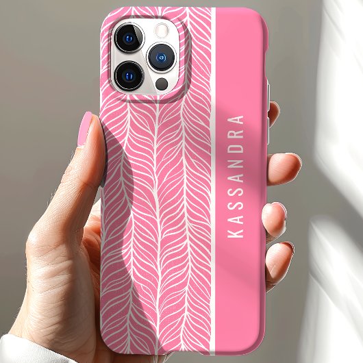 ピンクとホワイトのヘリンボーン オーダーメイドネーム Case-Mate iPhoneケース