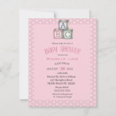 ピンクとホワイトのベビーブロック 女の子のシャワー招待状 招待状 (正面)