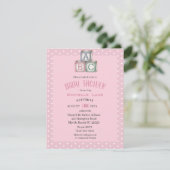 ピンクとホワイトのベビーブロック 女の子のシャワー招待状 招待状 (スタンド正面)