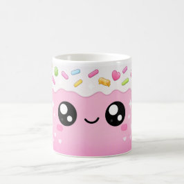 ピンクとホワイトのマグカップラップ | かわいいスプリンクルとスマイル コーヒーマグカップ