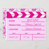 ピンクとホワイトのムービークラップボード スウィート16招待状 招待状 (正面/裏面)