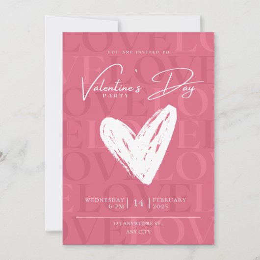 ピンクとホワイトのモダンなバレンタインデーの招待状 シーズンカード (正面)
