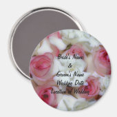 ピンクとホワイトのローズ ウェディング フェイバー マグネット テンプレート (正面/裏面)