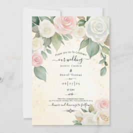 ピンクとホワイトのローズ ダスキー ブルームス 招待状
