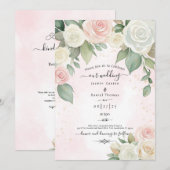ピンクとホワイトのローズ ダスキー ブルームス 招待状 (正面/裏面)