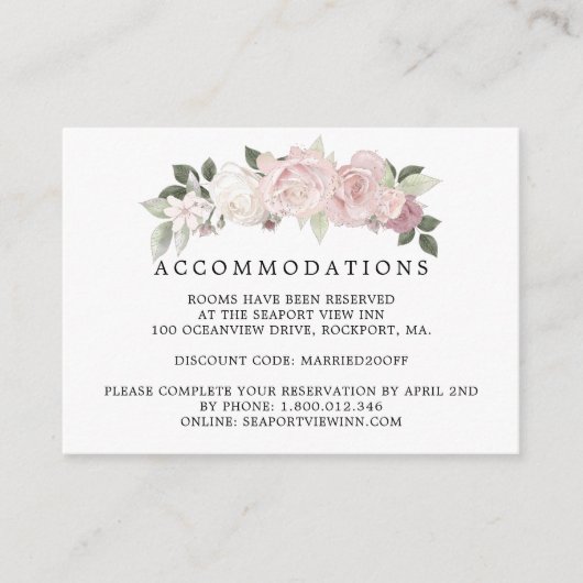 ピンクとホワイトのローズ フラワーのウェディングステイ情報 エンクロージャーカード (正面)