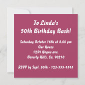 ピンクとホワイトのヴィンテージカー バースデーバッシュ 招待状 (裏面)