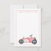 ピンクとホワイトのヴィンテージトイカーパーソナライズされた ノートカード (正面)
