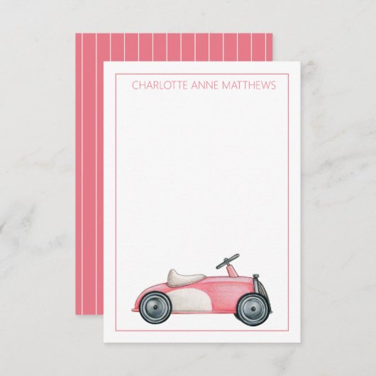 ピンクとホワイトのヴィンテージトイカーパーソナライズされた ノートカード (正面/裏面)