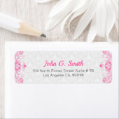 ピンクとホワイトのヴィンテージフローラ渦巻き旋回とダマスラベル ラベル (インサイチュ)