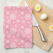 ピンクとホワイトの冬の雪の結晶のパターン キッチンタオル (四つ折り)