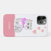 ピンクとホワイトの地に可愛いトラ猫とハート Case-Mate iPhoneケース (裏面(横))