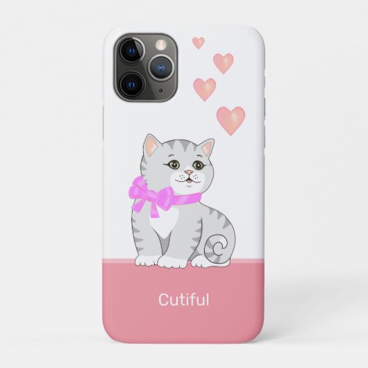 ピンクとホワイトの地に可愛いトラ猫とハート Case-Mate iPhoneケース (裏)
