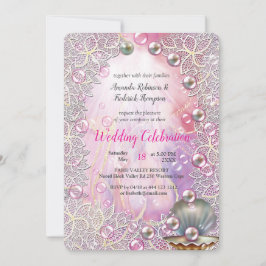 ピンクとホワイトの大理石フィニッシュにブラシ仕上げのゴールド 招待状