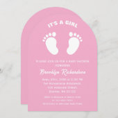 ピンクとホワイトの小さな足 女の子のベビーシャワーのお知らせ 招待状 (正面/裏面)