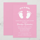 ピンクとホワイトの小さな足 - 女の子のベビーシャワーパーティー 招待状 (正面/裏面)