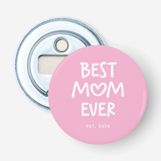 ピンクとホワイトの愛らしいハート Best Mom Ever エステ 栓抜き (正面)