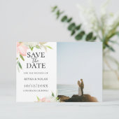 ピンクとホワイトの植物写真 Save The Date 案内状 (スタンド正面)