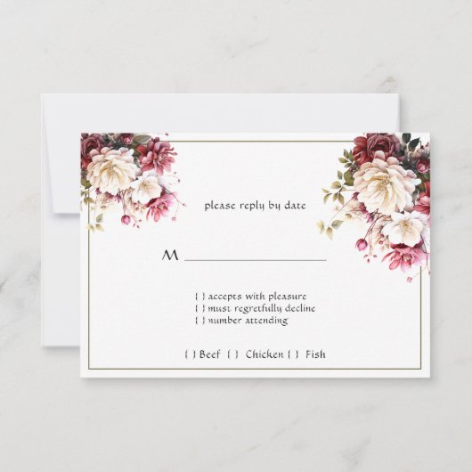 ピンクとホワイトの水彩夏花の返信カード 出欠カード (裏面)