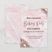 ピンクとホワイトの水彩誕生日パーティー 招待状 (正面/裏面)