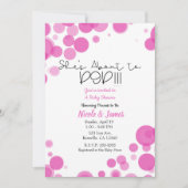 ピンクとホワイトの水玉模様がバブルポップ・アートのする 招待状 (正面)