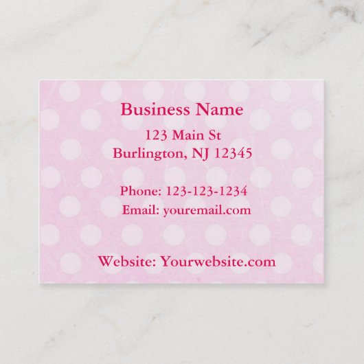 ピンクとホワイトの水玉模様とピンクボウ&グリッター 名刺 (裏面)