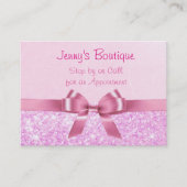 ピンクとホワイトの水玉模様とピンクボウ&グリッター 名刺 (正面)