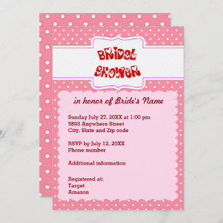 ピンクとホワイトの水玉模様のハート ブライダルシャワー カード