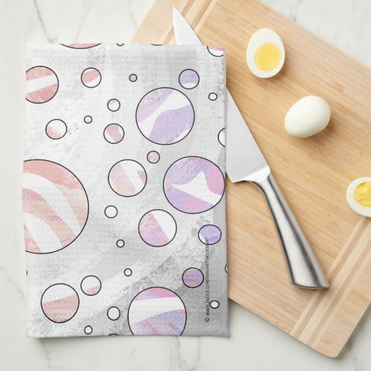 ピンクとホワイトの水玉模様ゼブラ キッチンタオル (四つ折り)