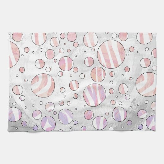 ピンクとホワイトの水玉模様ゼブラ キッチンタオル (横)