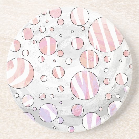 ピンクとホワイトの水玉模様ゼブラ コースター (正面)