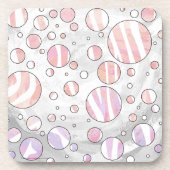 ピンクとホワイトの水玉模様ゼブラ コースター (正面)